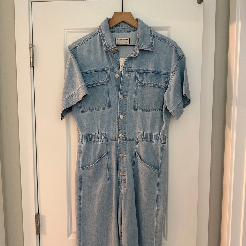 NWT We The Free Light Blue Denim Short Sleeve Romper (S) - Picture 5 of 8